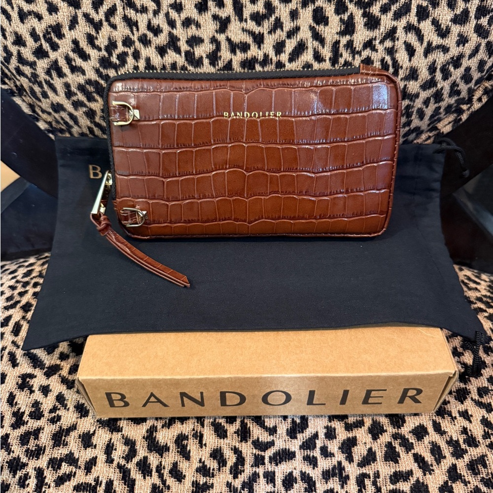 Bandolier Croc Embossed Wallet in Rich Brown